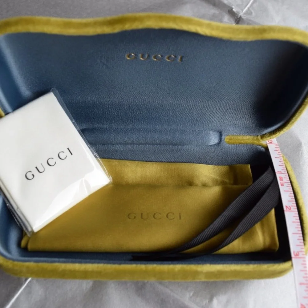 Gucci Mustard Yellow and Blue Sunglasses Case & Pouch Set